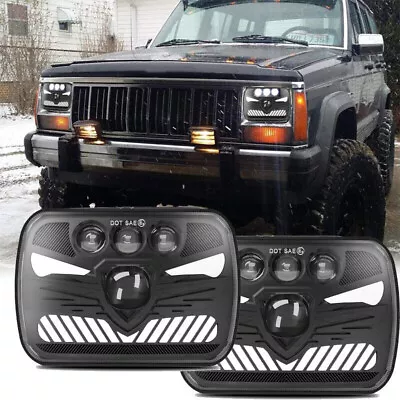 2Pcs 7x6'' 5x7 INCH Square LED Headlights Hi-Lo For Jeep Cherokee XJ Wrangler Yj • $48.16