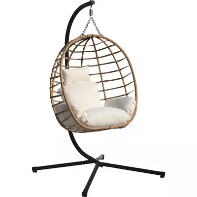 VIXLON Hanging Egg Swing Chair W/Stand Hammock Patio Chair Cushion Outdoor • $167.99