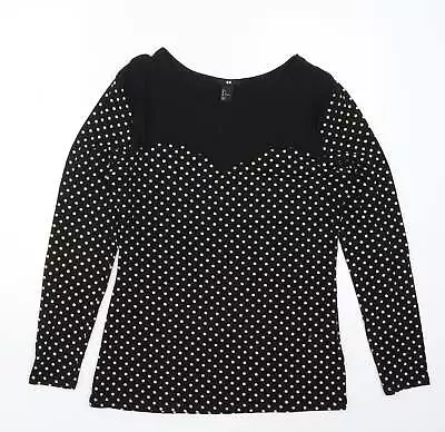 £3.50 • Buy H&M Womens Black Polka Dot Cotton Basic T-Shirt Size L Round Neck