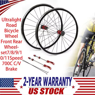 Ultralight Road Bicycle Wheel Front Rear Wheelset7/8/9/10/11Speed 700C C/V Brake • $117