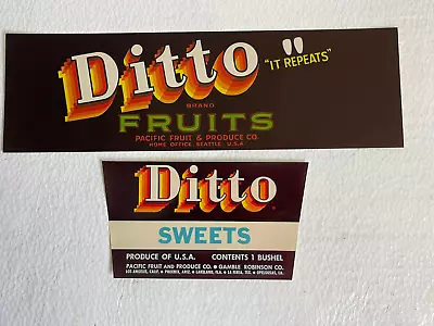 Vintage Ditto Brand Fruits  Produce Co. Crate Label • $0.99