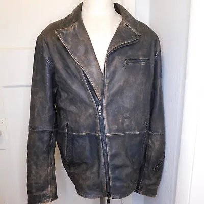 John Varvatos Mens Sz XL Brown Zip Up Moto Sheep Skin Leather Biker Jacket • $348