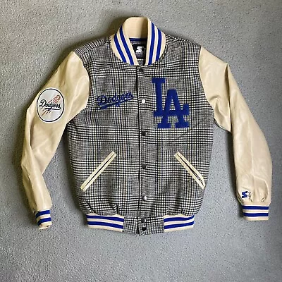 LA Dodgers Starter Varsity Jacket Men Small Blocked Snaps Leather Trim MLB NWOT • $199.88