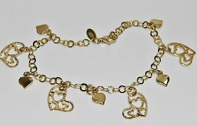 9ct Yellow Gold On Silver Heart Bracelet - 7.5 INCH • £14.95