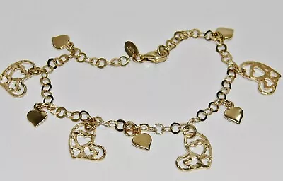 9ct Yellow Gold On Silver Heart Bracelet - 7.5 INCH • £14.95