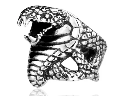 Men Hip Hop /Punk Fashion Animal Snake Silver Titanium Stainless Steel Ring 12 • $12.99