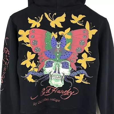 Women's Ed Hardy Christian Audigier Hoodie Jacket Black Jumper Pullover Size XS • £19.99