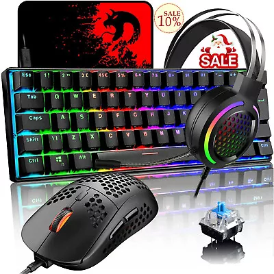 4in1 Mechanical Gaming Keyboard And Mouse Headset Set Wired RGB Backlit 61-Keys • $112.94
