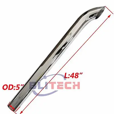 5  X 48  Inch Length Chrome 5 OD Curved Exhaust Stack Pipe Truck Pipe New Pipe • $145.90