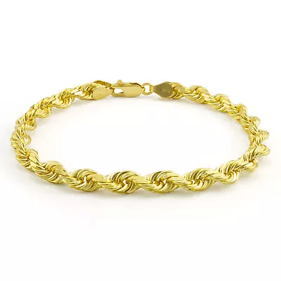 10k Yellow Gold Mens 5mm Diamond Cut Rope Genuine Italian Chain Link Bracelet 8  • $169.99