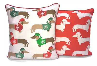 Multi  Christmas Sausage Dog Dachshund Cushion Cover • £7.99