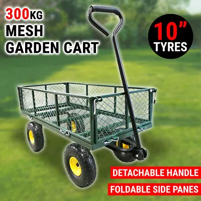 Garden Cart Mesh 300kg Trolley Removable Sides Dump Trailer Garden Wheel Barrow • $125.96