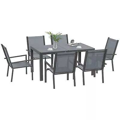 Outsunny 7 PCs Garden Dining Set Wood-plastic Composite Table & 6 Chairs Grey • £269.99