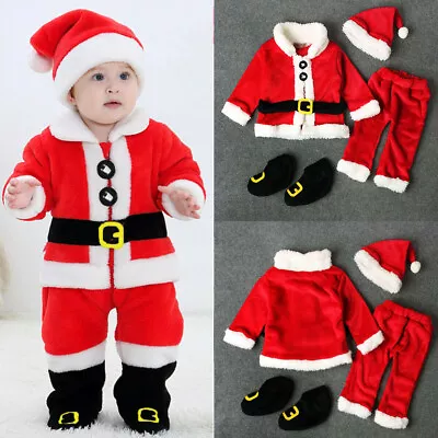 Christmas Baby Boy Girl Clothes Santa Claus Tops+Pants+Hat+Shoes Xmas Outfit • $29.99