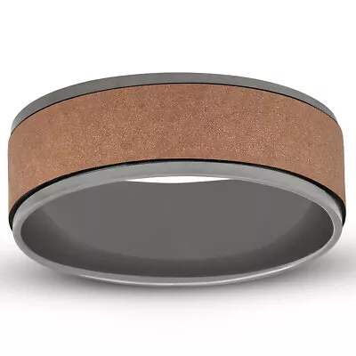 Mens Black & Hammered Rose Gold 8mm Comfort Fit Wedding Band • $727.11