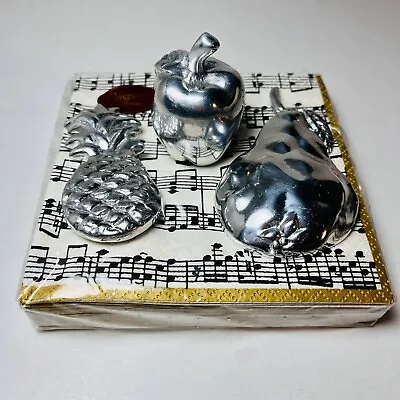 Mariposa Silver Cocktail Napkin Weight Lot 3 Apple Pineapple Pear Caspari Musica • $29.97