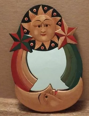 Celestial Sun & Moon 11  Wall Mirror  Boho Home Décor Wood Folk Art • $21