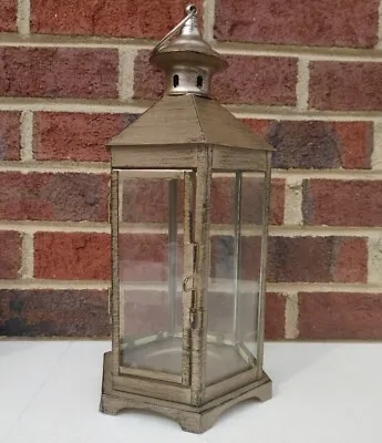 Vintage Glass And Metal Candle Lantern 13 Inches Tall • $33.99