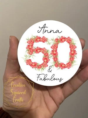 £3.99 • Buy Personalised Cup / Mug Coaster Gift , 50th Birthday, Floral Design (Coas162)