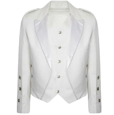 £59.99 • Buy Scottish White Argyle Kilt Wool Jacket With Waistcoat / Vest Men Wedding Jacket