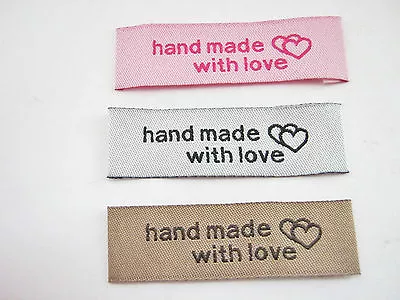 24  Handmade With Love  Fabric Labels 50mm (2  Inch) Sew On Clothing Labels Tags • £3.49