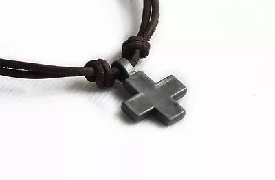 Mens Handmade Genuine Leather Cross Pendant Brown Surfer Necklace • $10.34