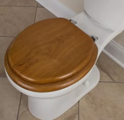 AquaSource Oak Durable Chrome Standard Quality Wood Round Toilet Seat 0566351 • $59.99