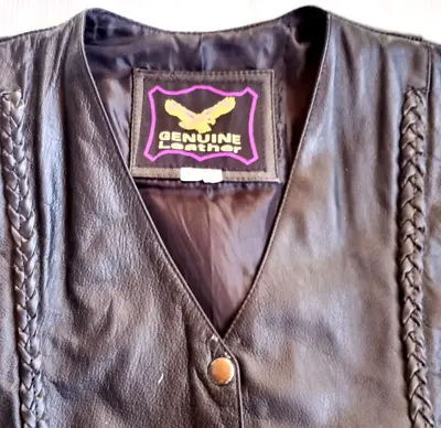 Men Xxl Genuine Leather Black Snap Braided Sleeveless Moto Sleeveless Jacket • $21.24