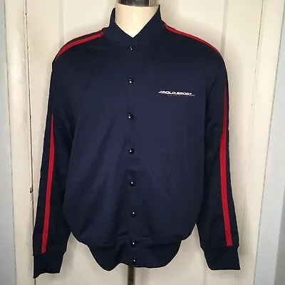 Vintage Polo Sport Mens Medium Warm Up Jacket 90s Red  Blue Striped Snaps Track • $18.56