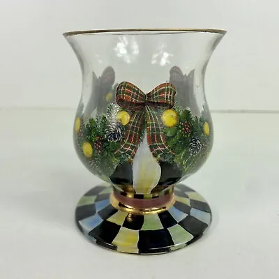 Mackenzie-Childs Evergreen Painted Glass Water Goblet Footed Dessert Christmas • $84.99