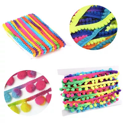 £2.33 • Buy Colourful Mini JUMBO Pom Pom Rainbow Tassel Bobble Trim Braid Fringe Per Metre