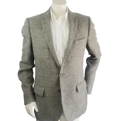 J CREW X Moon Ludlow Mens 42L Gray Windowpane Plaid Wool Blazer Sport Jacket • $49