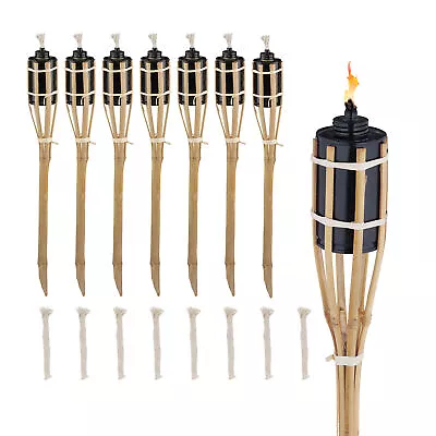 Oil Burning Decorative Garden Torches Set 8x Wick Exterior 50cm Party Bamboo • £45.90