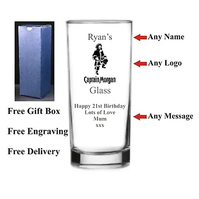 £10.99 • Buy Personalised Hi Ball Captain Morgan's Glass, Birthday Gift 18th 21st 30th 40th