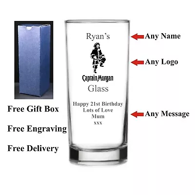£10.99 • Buy Personalised Hi Ball Captain Morgan's Glass, Birthday Gift 18th 21st 30th 40th