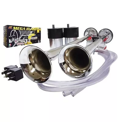 MEGA BLAST - Dual Trumpet Train 12V Electric Air Horn For Truck Train Chrome • $160