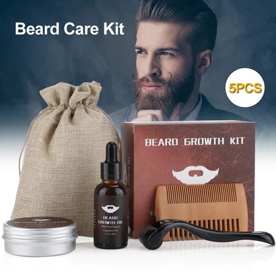 $17.99 • Buy Beard Growth Kit Facial Activator Styling Serum Oil Set DERMA Roller Comb Brush