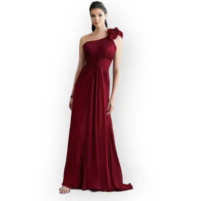 Montage By Mon Cheri Evening Gown 10P Cranberry Red Asymmetric Shoulder Silk  • $174.99