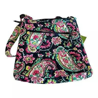 NWT VERA BRADLEY Black Pink Green Hipster Petal Paisley Crossbody Quilted Purse • $29.99