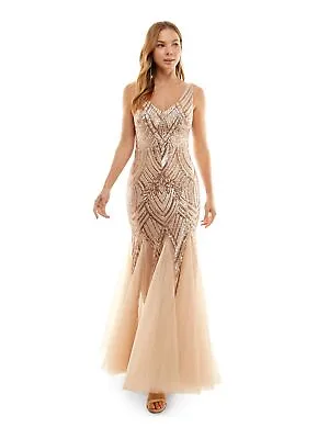 PEAR CULTURE Womens Beige Lined Sleeveless Maxi Prom Mermaid Dress Juniors 1112 • $42.99