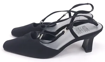 Mootsie Tootsies Heels Womens 9 Vintage Black Satin Mule Slingback 2.5  Strappy  • $15.93