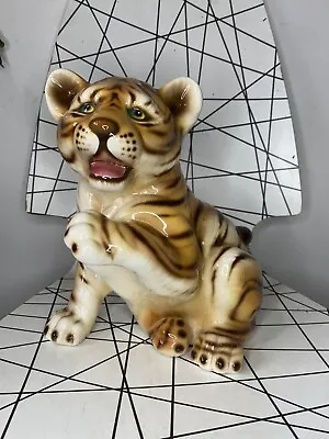 Vintage Mid Century Ceramic Tiger Cub Large Statue Italian? • £149.99