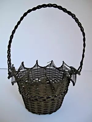 Antique  French Woven  Wire Basket With Fancy Edge • $50