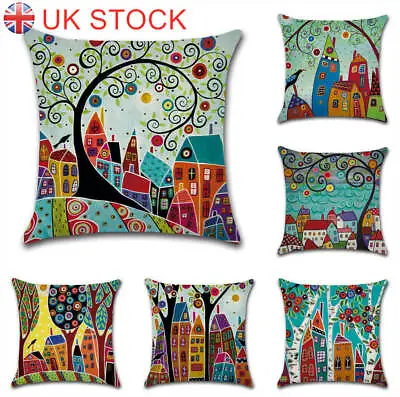 £4.85 • Buy UK Cushion Cover Pillow Case Cotton Linen Retro Sofa Home Decor Folk Art 18 