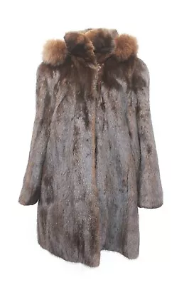 Excellent Canadian Dark Ranch Mink Fox Fur Coat Jacket Women Woman Size 10 Hood • $350