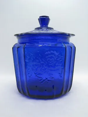 Mayfair Open Rose Cobalt Blue Glass Biscuit Cookie Jar • $25