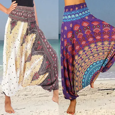 $32.69 • Buy Women Boho Baggy Hippie Harem Aladdin Gypsy Yoga Pants Palazzo Wide Trousers Gym