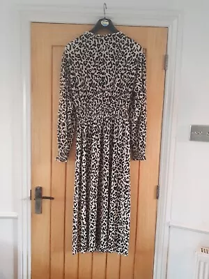 Zara Size 10 Leopard Animal Print Full Shirt Dress Maxi Style Black • £16.99