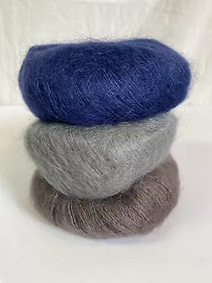 Lana Gatto Silk Mohair Yarn - Gray Navy Blue Brown • $10