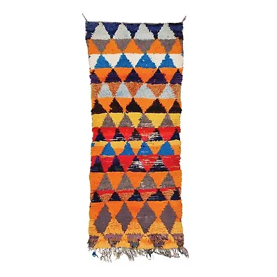 Moroccan Handmade Vintage Rug 2'6x6'3 Berber Geometric Orange Cotton Carpet • $238.20